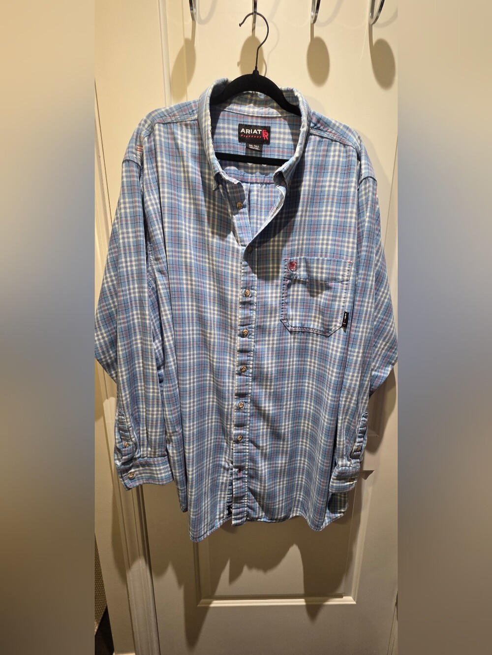 Ariat Flame Resistant Blue Plaid Button-Down Long Sleeve Work Shirt